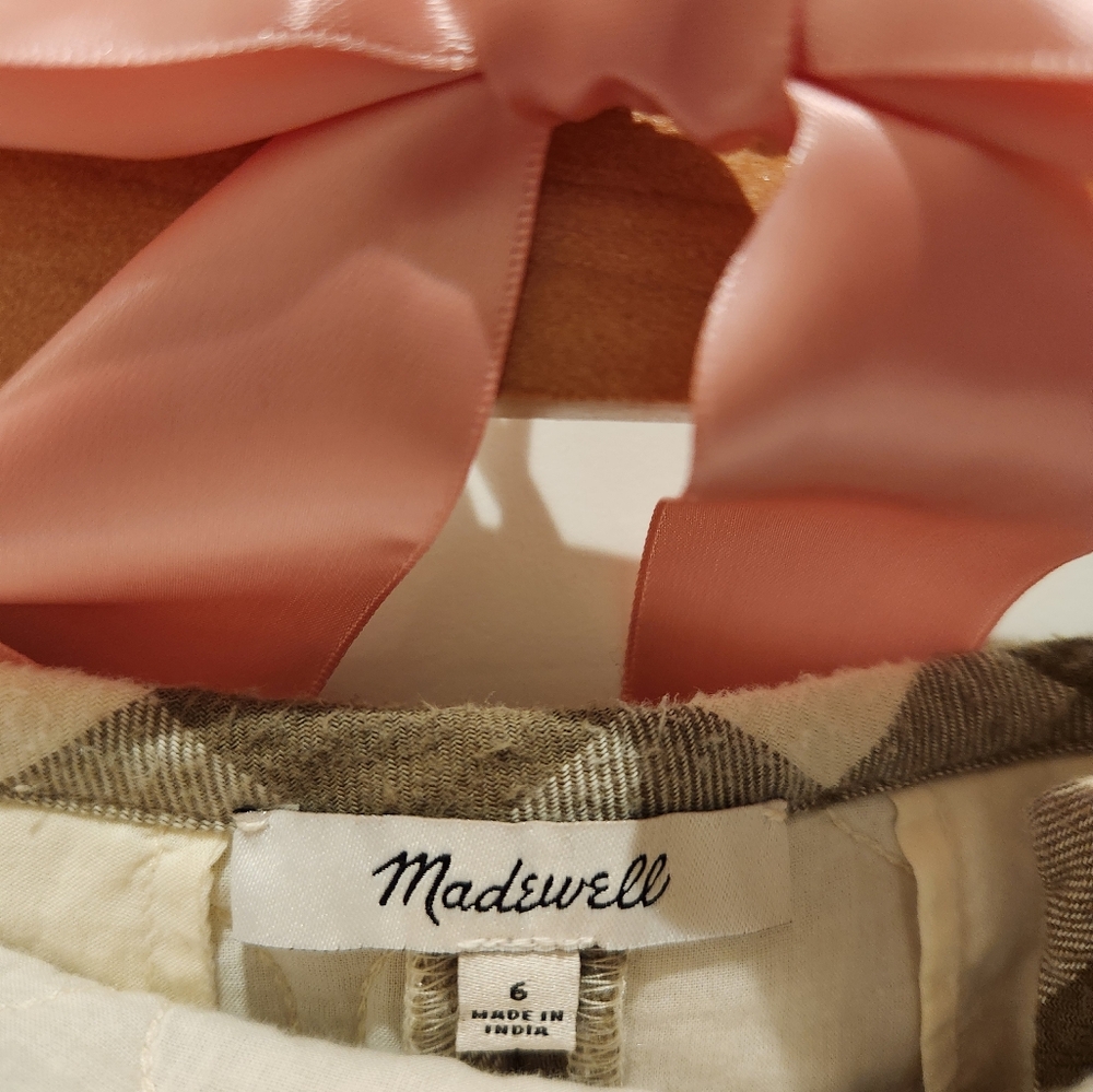 Madewell: Green/Cream Quilted Plaid Button-Down Skirt - Size 6 - Picture 5 of 6